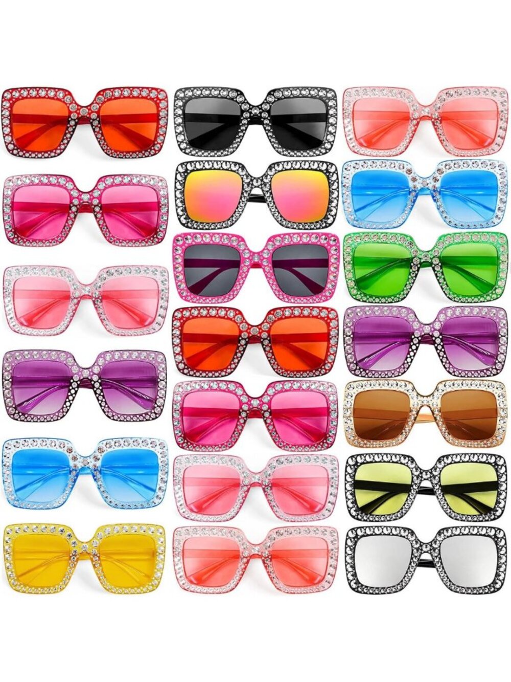 Oversized Crystal Square Sunglasses - Retro Glitter Disco Party Glasses (10/20